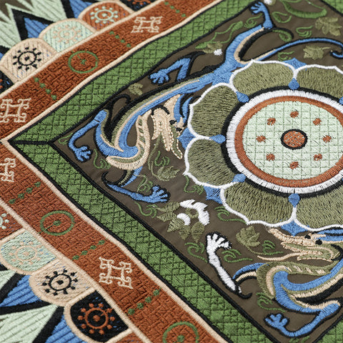 Twin Dragons Lotus Caisson Embroidery Canvas Bag Twin Dragons Lotus Caisson Embroidery Canvas Bag