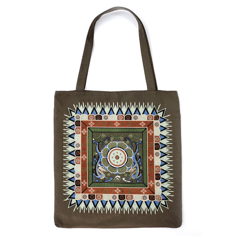 Twin Dragons Lotus Caisson Embroidery Canvas Bag Twin Dragons Lotus Caisson Embroidery Canvas Bag