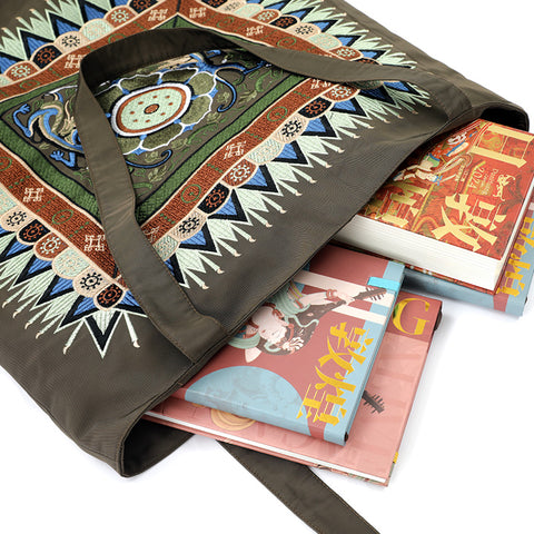 Twin Dragons Lotus Caisson Embroidery Canvas Bag Twin Dragons Lotus Caisson Embroidery Canvas Bag