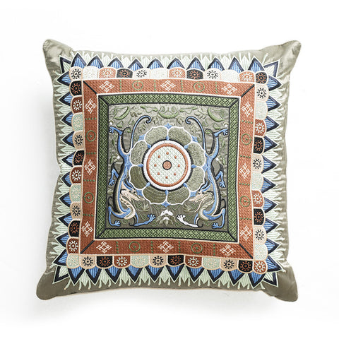 Twin Dragons Lotus Caisson Embroidery Pillow Twin Dragons Lotus Caisson Embroidery Pillow